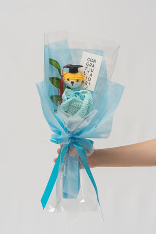 Graduation Bear & Cyan Blue Rose