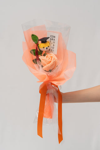 Graduation Bear & Peach Orange Rose