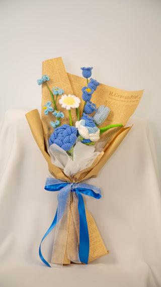 Blue Tones | Rustic Brown Kraft Paper | Small Wrapped Bouquet