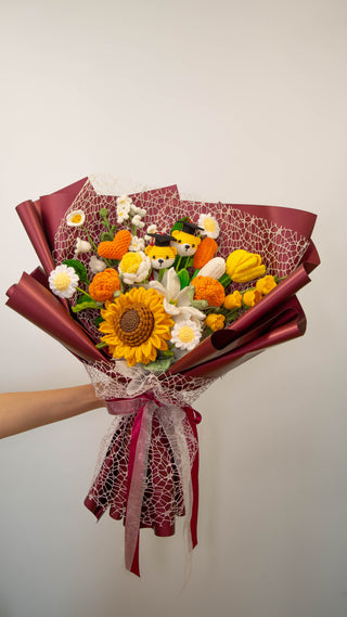 Large Bouquet, Maroon, Two Bears