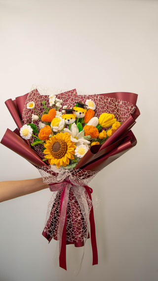 Large Bouquet, Maroon, Two Bears