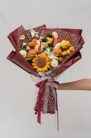 Royal Maroon Graduation Bouquet - Two Bears